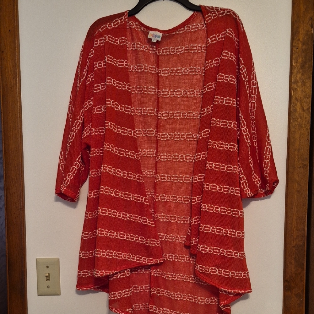 LuLaRoe Womans Red & White Open Csrdigan SZ L